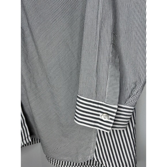 J Jill Button Up Shirt Women's Size Large Gray/White Mixed Stripe Stretch - Picture 5 of 9